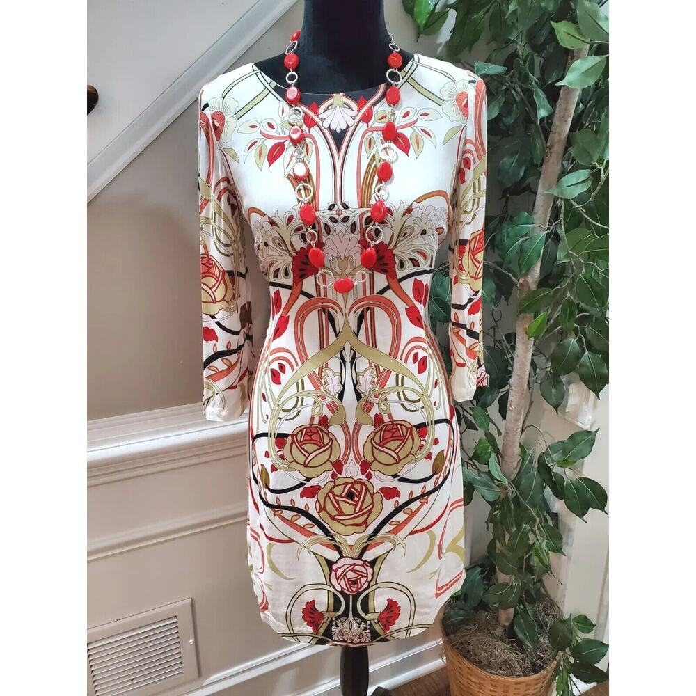 Julio Women's White 100% Viscose Round Neck Long Sleeve Knee Length Dress Size 2